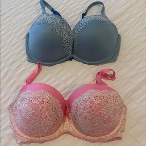 Victoria’s Secret Elegant Lace Trimmed Bra Set - Blue and Pink